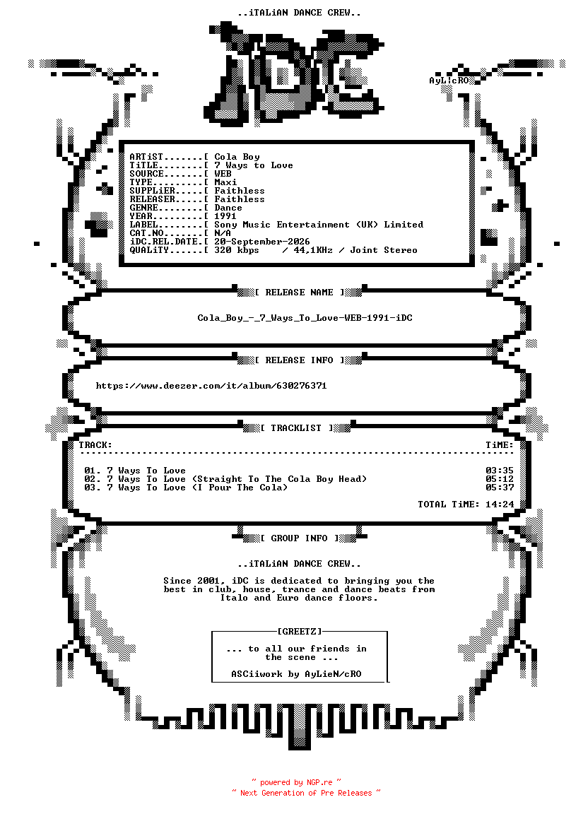 NFO for the release Cola_Boy_-_7_Ways_To_Love-WEB-1991-iDC by iDC