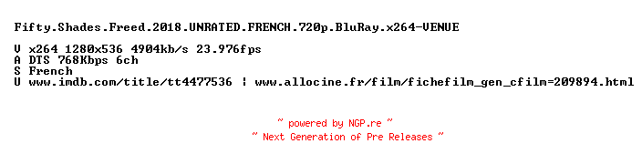 NFO for the release Fifty.Shades.Freed.2018.UNRATED.FRENCH.720p.BluRay.x264-VENUE by VENUE
