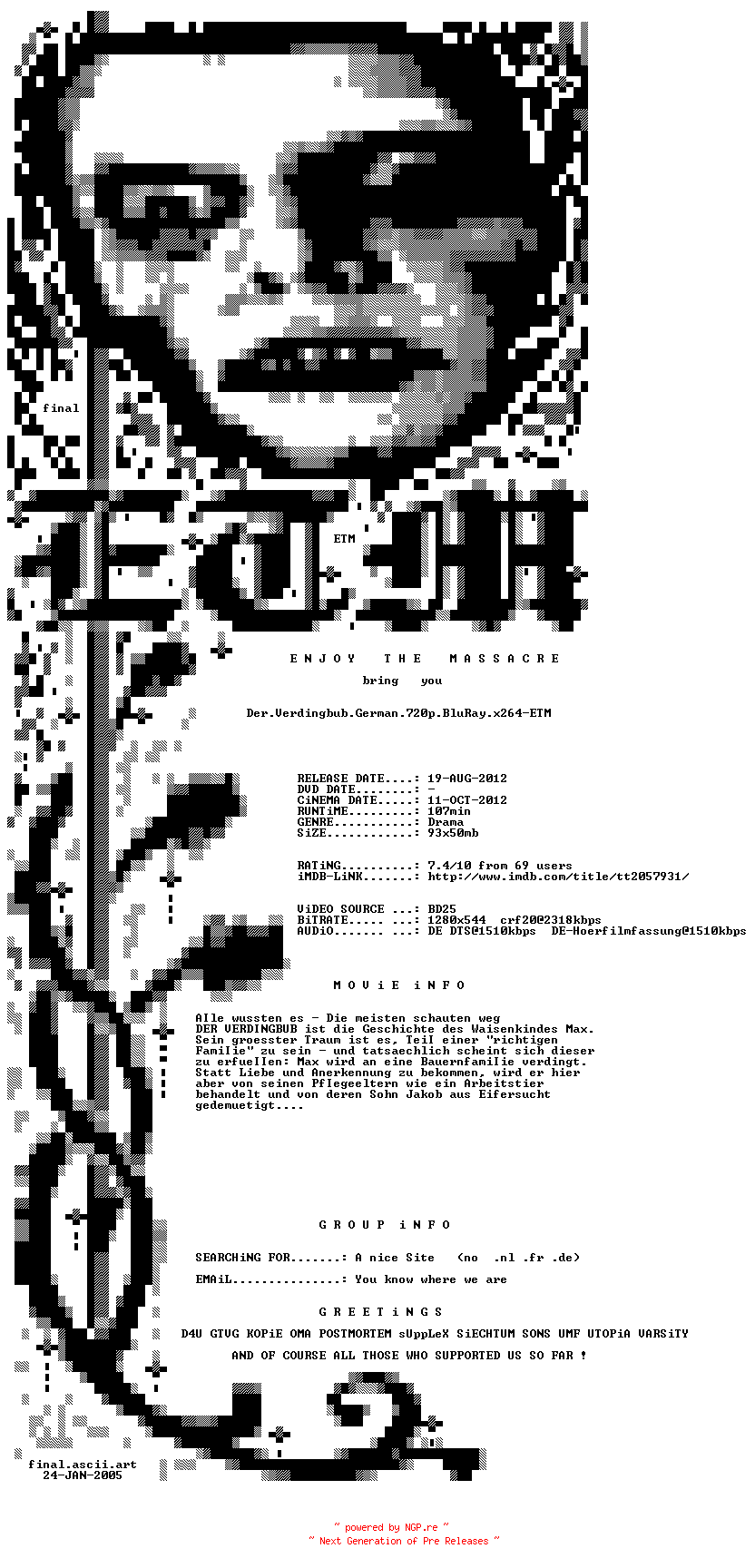 NFO for the release Der.Verdingbub.German.720p.BluRay.x264-ETM by ETM