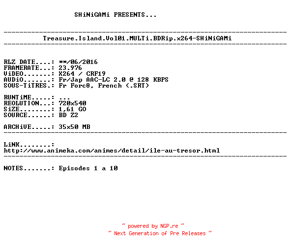 NFO for the release Treasure.Island.Vol01.MULTi.BDRip.x264-SHiNiGAMi by SHiNiGAMi