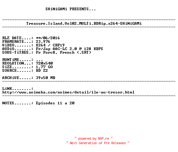 NFO for the release Treasure.Island.Vol02.MULTi.BDRip.x264-SHiNiGAMi by SHiNiGAMi