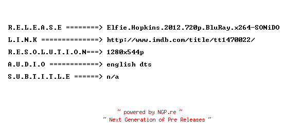 NFO for the release Elfie.Hopkins.2012.720p.BluRay.x264-SONiDO by SONiDO