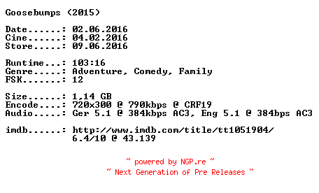 NFO for the release Gaensehaut.German.2015.DL.BDRiP.x264-CiNEViSiON by CiNEViSiON