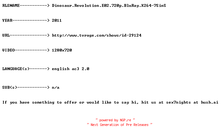 NFO for the release Dinosaur.Revolution.E02.720p.BluRay.X264-7SinS by 7SinS