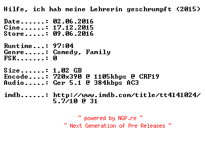 NFO for the release Hilfe.ich.hab.meine.Lehrerin.geschrumpft.German.2015.BDRiP.x264-CiNEViSiON by CiNEViSiON