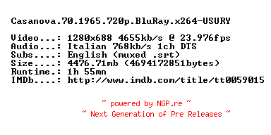 NFO for the release Casanova.70.1965.720p.BluRay.x264-USURY by USURY