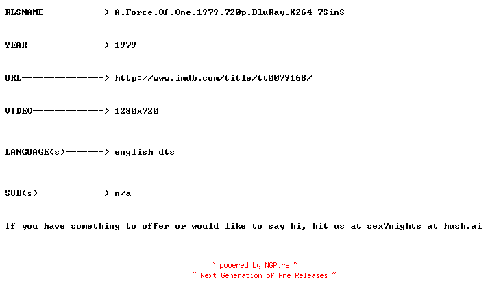 NFO for the release A.Force.Of.One.1979.720p.BluRay.X264-7SinS by 7SinS