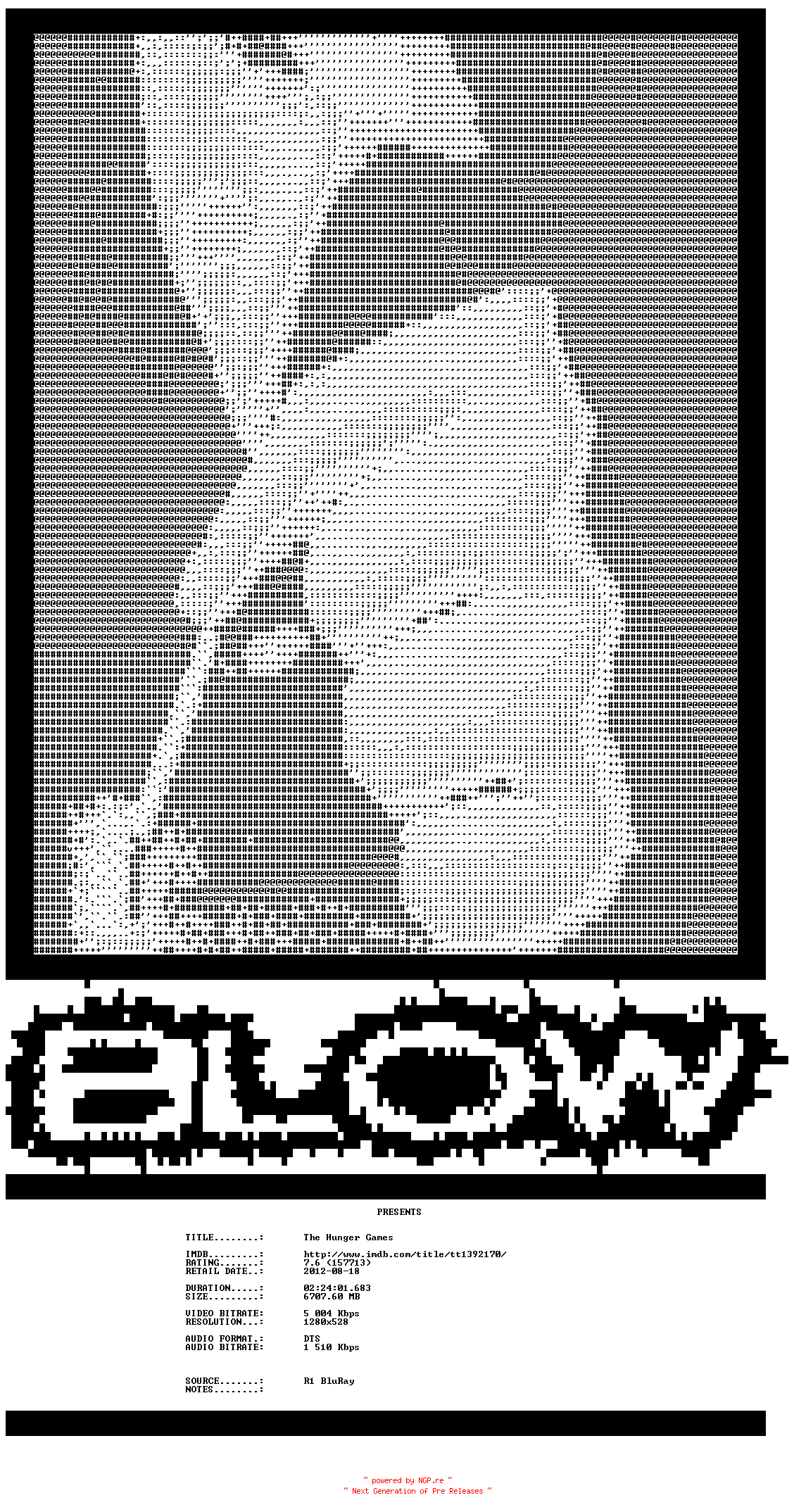 NFO for the release The.Hunger.Games.720p.BluRay.X264-BLOW by BLOW