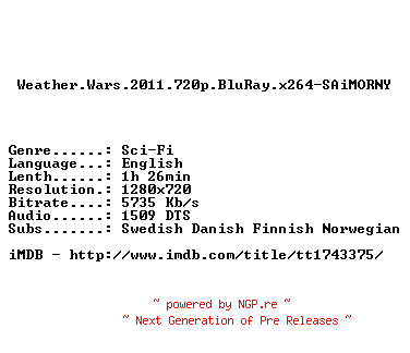 NFO for the release Weather.Wars.2011.720p.BluRay.x264-SAiMORNY by SAiMORNY