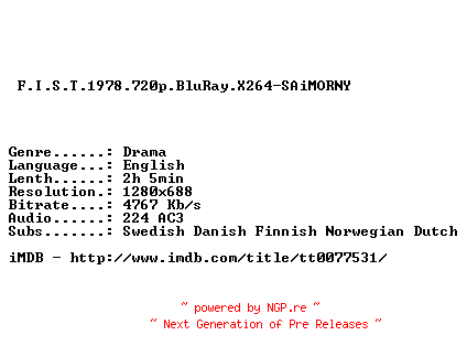 NFO for the release F.I.S.T.1978.720p.BluRay.X264-SAiMORNY by SAiMORNY