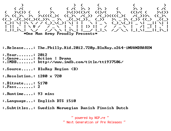NFO for the release The.Philly.Kid.2012.720p.BluRay.x264-iNVANDRAREN by iNVANDRAREN