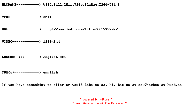 NFO for the release Wild.Bill.2011.720p.BluRay.X264-7SinS by 7SinS