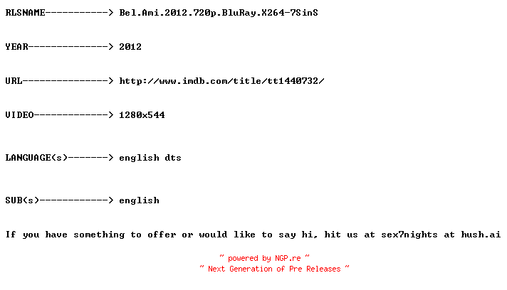 NFO for the release Bel.Ami.2012.720p.BluRay.X264-7SinS by 7SinS