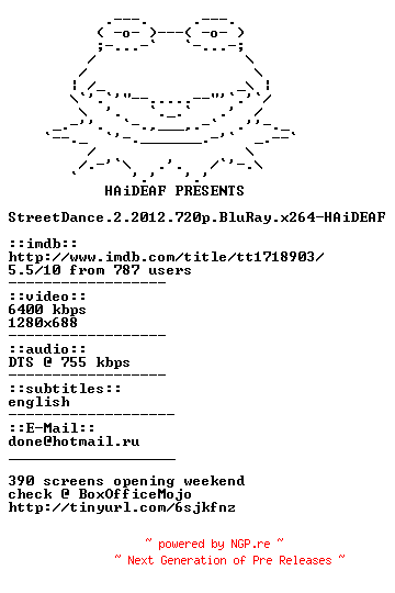 NFO for the release StreetDance.2.2012.720p.BluRay.x264-HAiDEAF by HAiDEAF