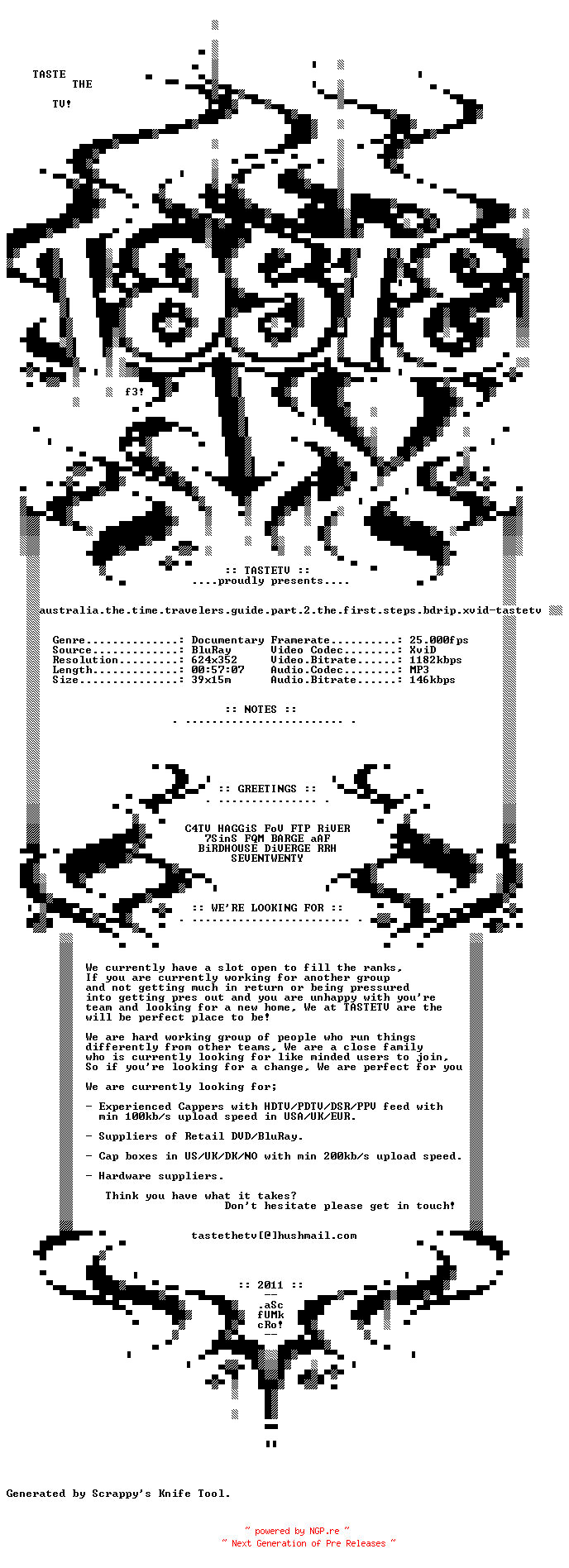 NFO for the release Australia.The.Time.Travellers.Guide.Part.2.The.First.Steps.BDRiP.XviD-TASTETV by TASTETV