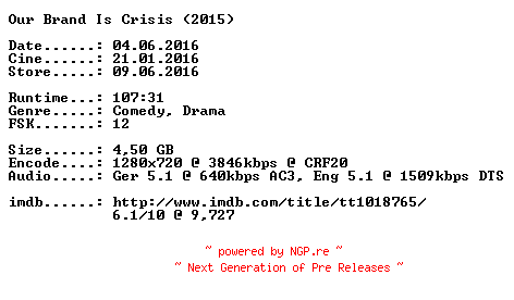 NFO for the release Die.Wahlkaempferin.2015.German.DL.720p.BluRay.x264-CiNEViSiON by CiNEViSiON