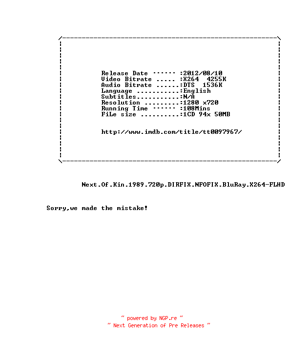 NFO for the release Next.Of.Kin.1984.720p.BluRay.X264-FLHD by FLHD