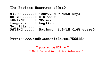 NFO for the release The.Perfect.Roommate.2011.720p.BluRay.x264-MELiTE by MELiTE