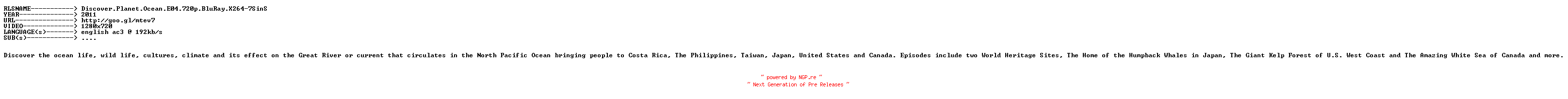 NFO for the release Discover.Planet.Ocean.E04.720p.BluRay.X264-7SinS by 7SinS