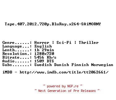 NFO for the release Tape.407.2012.720p.BluRay.x264-SAiMORNY by SAiMORNY