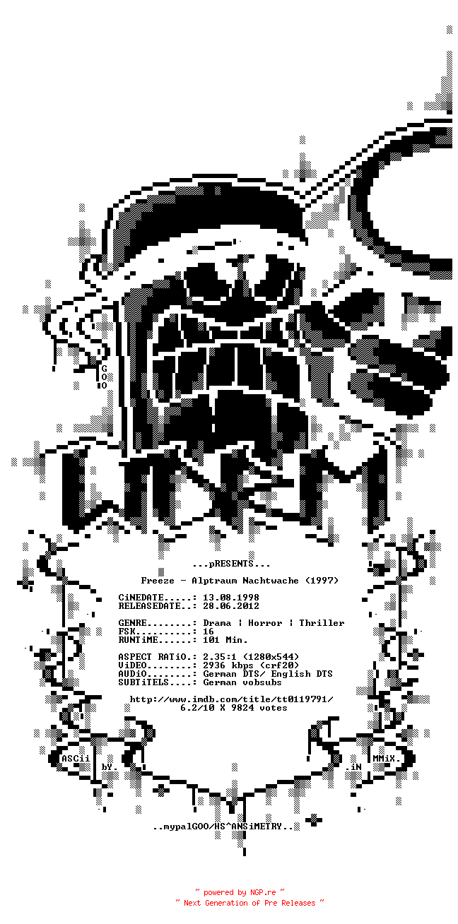 NFO for the release Freeze.Alptraum.Nachtwache.1997.German.DL.720p.Bluray.x264-w0rm by w0rm