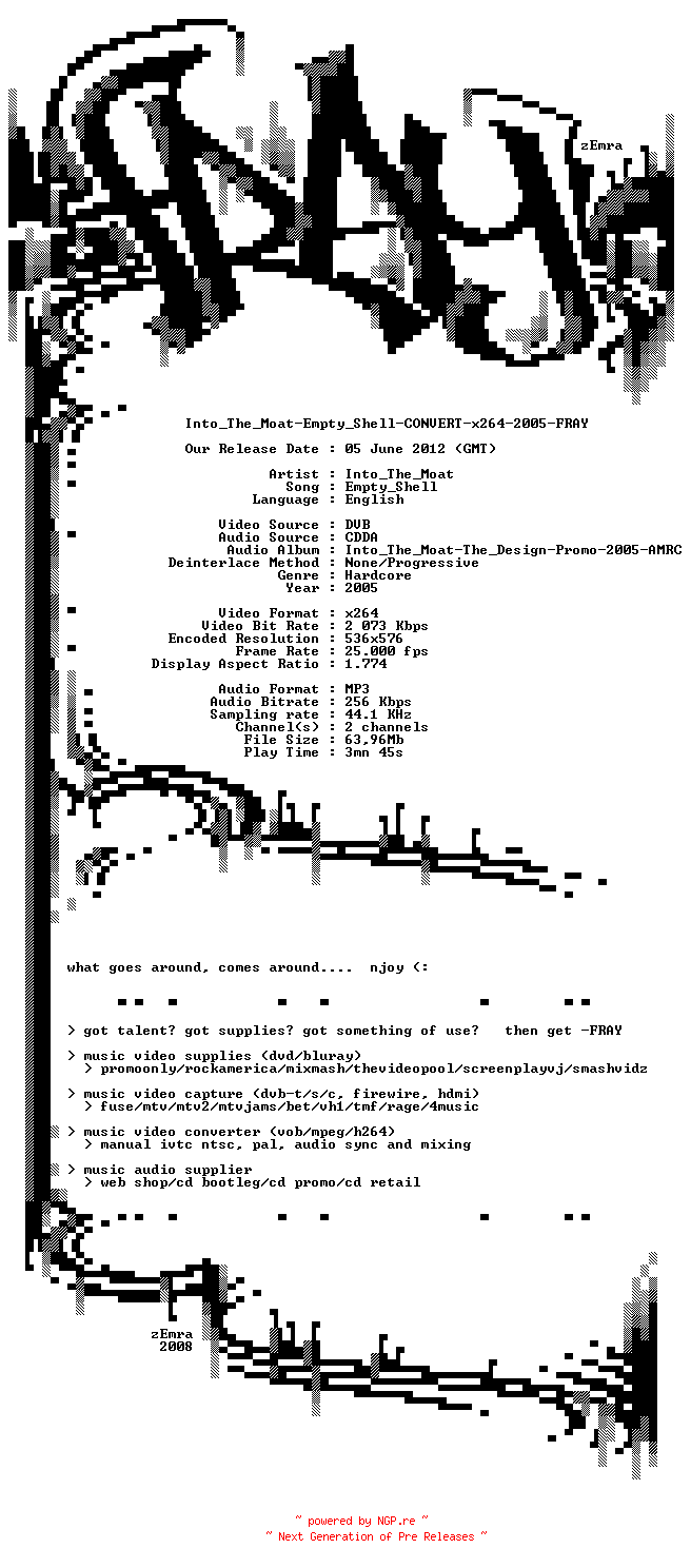 NFO for the release Into_The_Moat-Empty_Shell-CONVERT-x264-2005-FRAY by FRAY