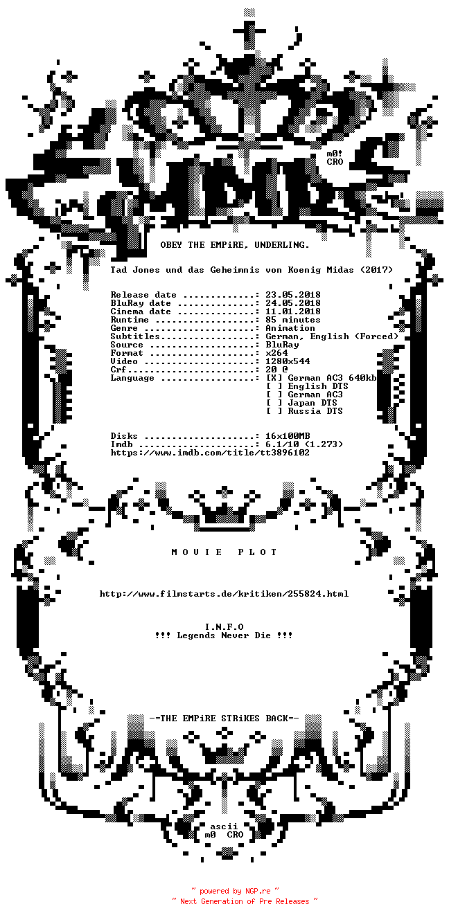 NFO for the release Tad.Jones.und.das.Geheimnis.von.Koeng.Midas.German.720p.BluRay.x264-EmpireHD by EmpireHD