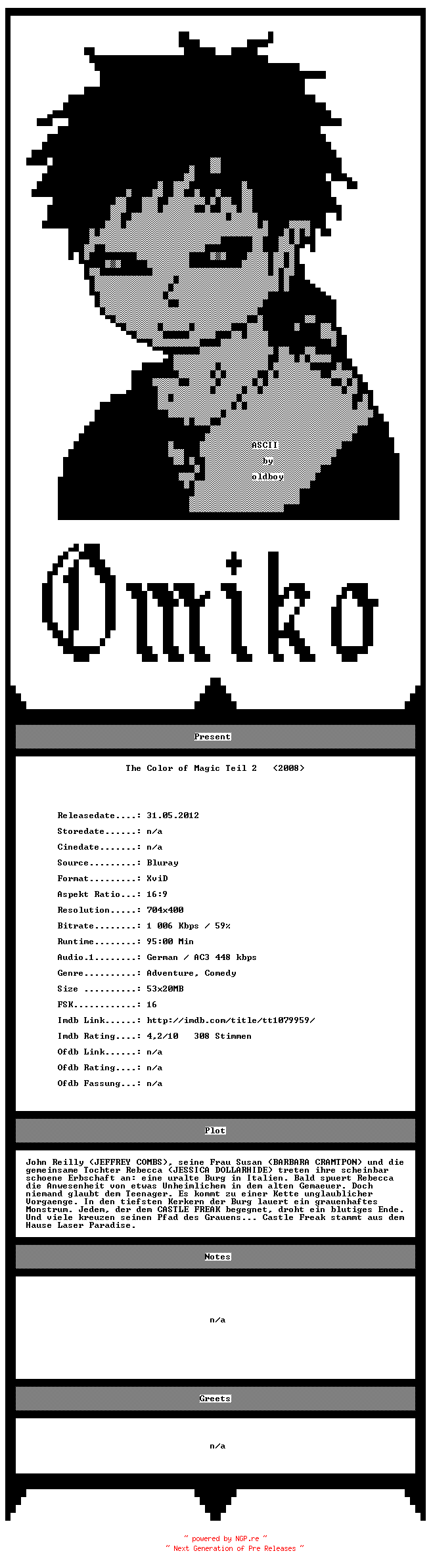 NFO for the release The.Color.of.Magic.Teil2.German.2008.AC3.BDRip.XviD.iNTERNAL-Omiko by Omiko
