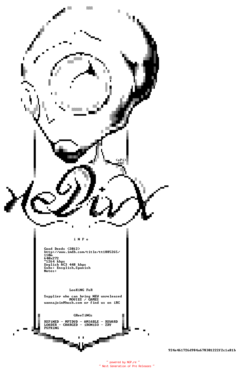 NFO for the release Good.Deeds.2012.BDRip.XviD-NeDiVx by NeDiVx