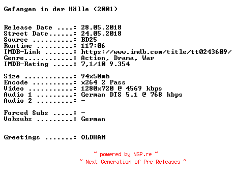 NFO for the release Gefangen.in.der.Hoelle.2001.German.720p.BluRay.x264-SPiCY by SPiCY