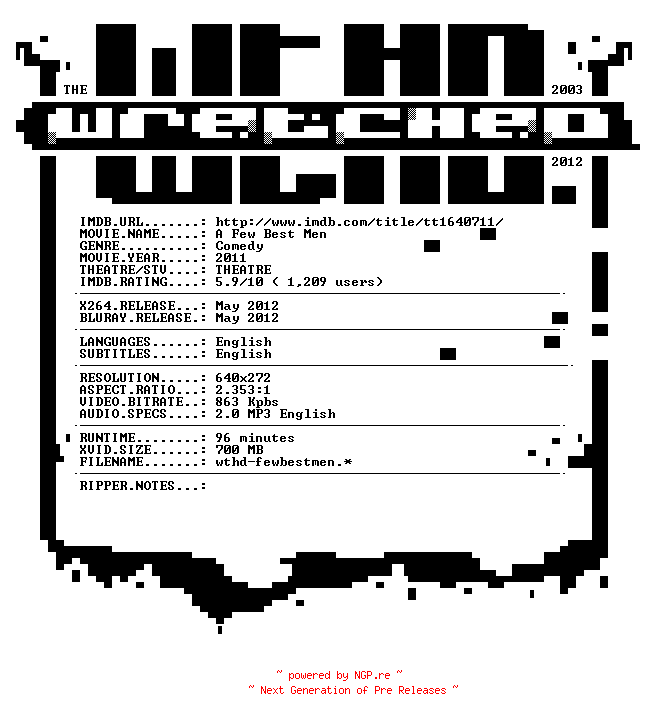 NFO for the release A.Few.Best.Men.2011.BDRip.XviD-TheWretched by TheWretched