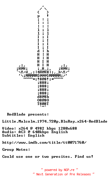 NFO for the release Little.Malcolm.1974.720p.BluRay.x264-RedBlade by RedBlade