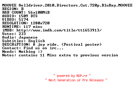 NFO for the release Helldriver.2010.Directors.Cut.720p.BluRay.x264-MOOVEE by MOOVEE