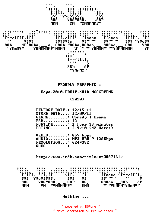 NFO for the release Repo.2010.BDRiP.XViD-NOSCREENS by NOSCREENS