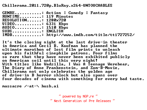 NFO for the release Chillerama.2011.720p.BluRay.x264-UNTOUCHABLES by UNTOUCHABLES