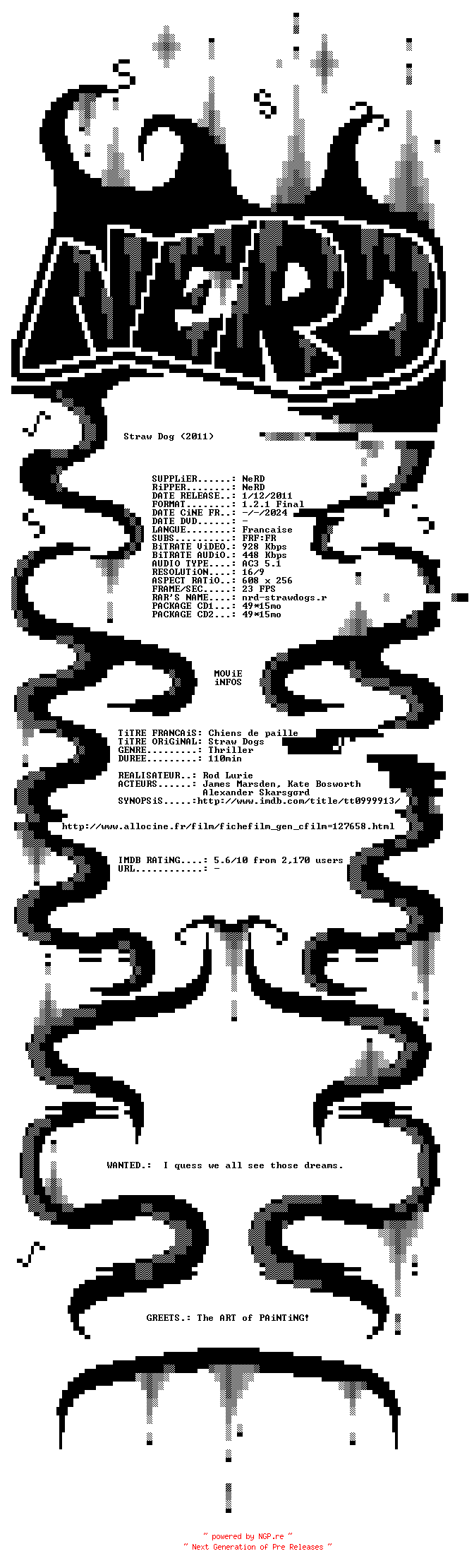 NFO for the release Straw.Dogs.2011.FRENCH.BDRip.XviD-NERD by NERD