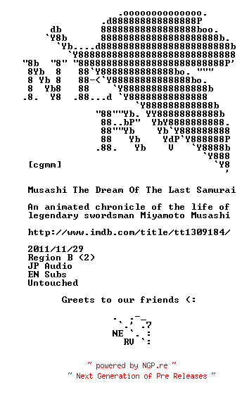 NFO for the release Musashi.The.Dream.Of.The.Last.Samurai.2009.BLURAY-NERV by NERV