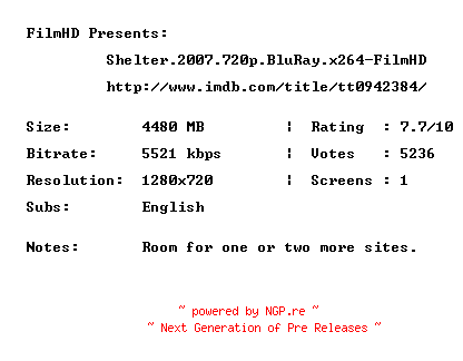 NFO for the release Shelter.2007.720p.BluRay.x264-FilmHD by FilmHD
