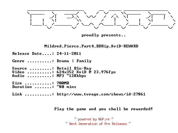 NFO for the release Mildred.Pierce.Part5.BDRip.XviD-REWARD by REWARD