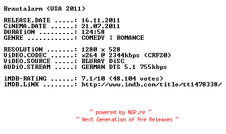 NFO for the release Brautalarm.2011.German.720p.BluRay.x264-PRiViLEGED by PRiViLEGED