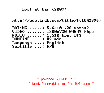 NFO for the release Lost.at.War.2007.720p.BluRay.x264-MELiTE by MELiTE