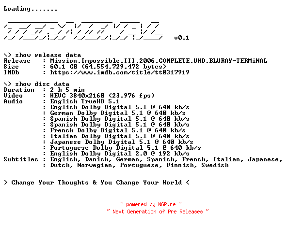 NFO for the release Mission.Impossible.III.2006.COMPLETE.UHD.BLURAY-TERMiNAL by TERMiNAL