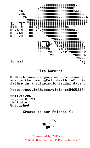 NFO for the release Afro.Samurai.Directors.Cut.2007.BLURAY-NERV by NERV