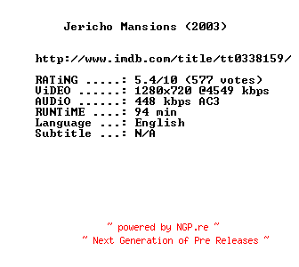 NFO for the release Jericho.Mansions.2003.720p.BluRay.x264-MELiTE by MELiTE