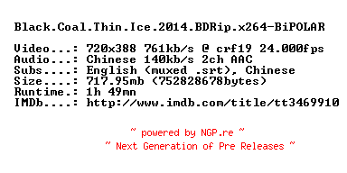 NFO for the release Black.Coal.Thin.Ice.2014.BDRip.x264-BiPOLAR by BiPOLAR