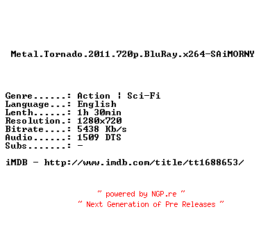 NFO for the release Metal.Tornado.2011.720p.BluRay.x264-SAiMORNY by SAiMORNY