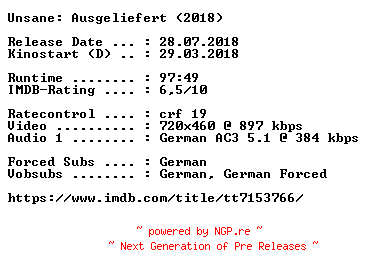 NFO for the release Unsane.Ausgeliefert.German.2018.AC3.BDRip.x264-COiNCiDENCE by COiNCiDENCE