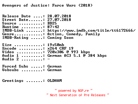 NFO for the release Avengers.of.Justice.Farce.Wars.German.2018.AC3.BDRiP.x264-SPiCY by SPiCY