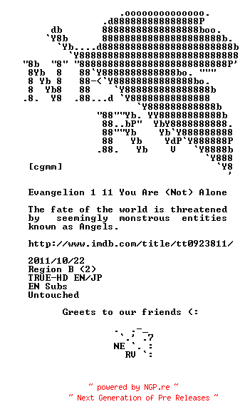 NFO for the release Evangelion.1.11.You.Are.Not.Alone.2007.BLURAY-NERV by NERV
