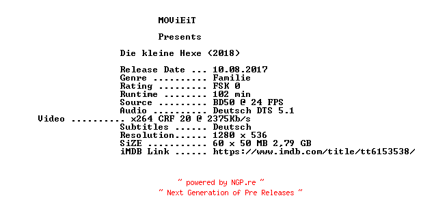 NFO for the release Die.kleine.Hexe.2018.German.720p.BluRay.x264-MOViEiT by MOViEiT